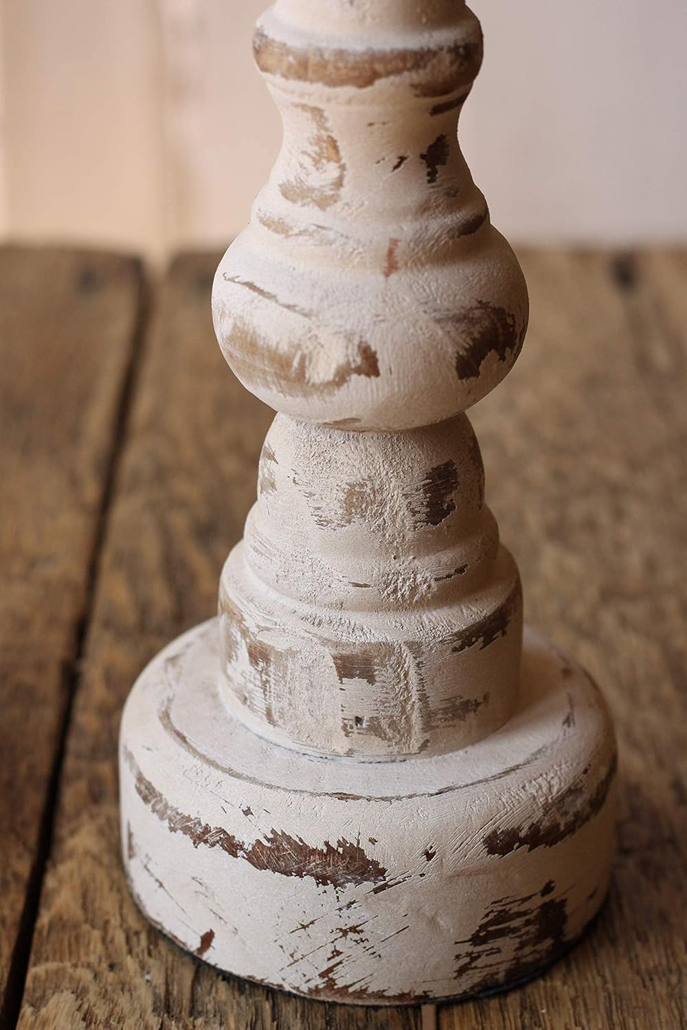 Antique White Wooden Candle Holders Set of 2 L4745
