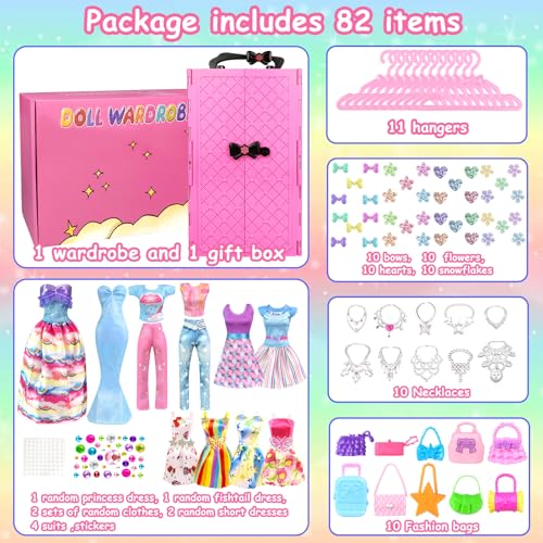 82PCS Doll Clothes and Accessories with Closet for 11.5 Inch Doll G180