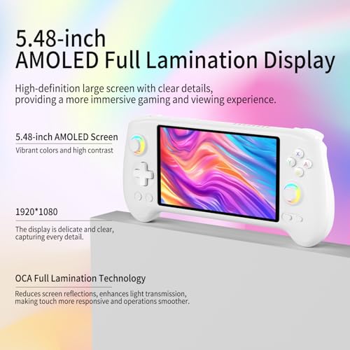 Handheld Retro Gaming Console 5.48” AMOLED Display Android 14 8K TV Output Portable Video Game Console White 512G F9048