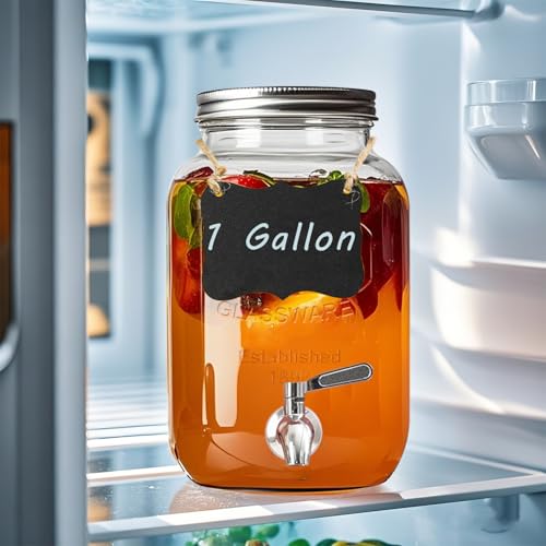 1 Gallon Glass Drink Dispenser with Stand, 2 Pack U526