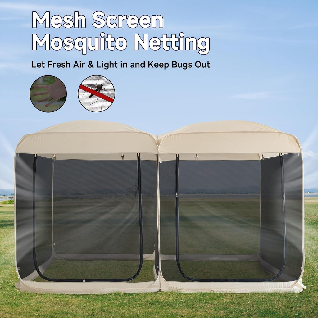 Beige 12' x 7.5' Pop Up Screen Tent Gazebo with Mesh Mosquito Netting Z59155