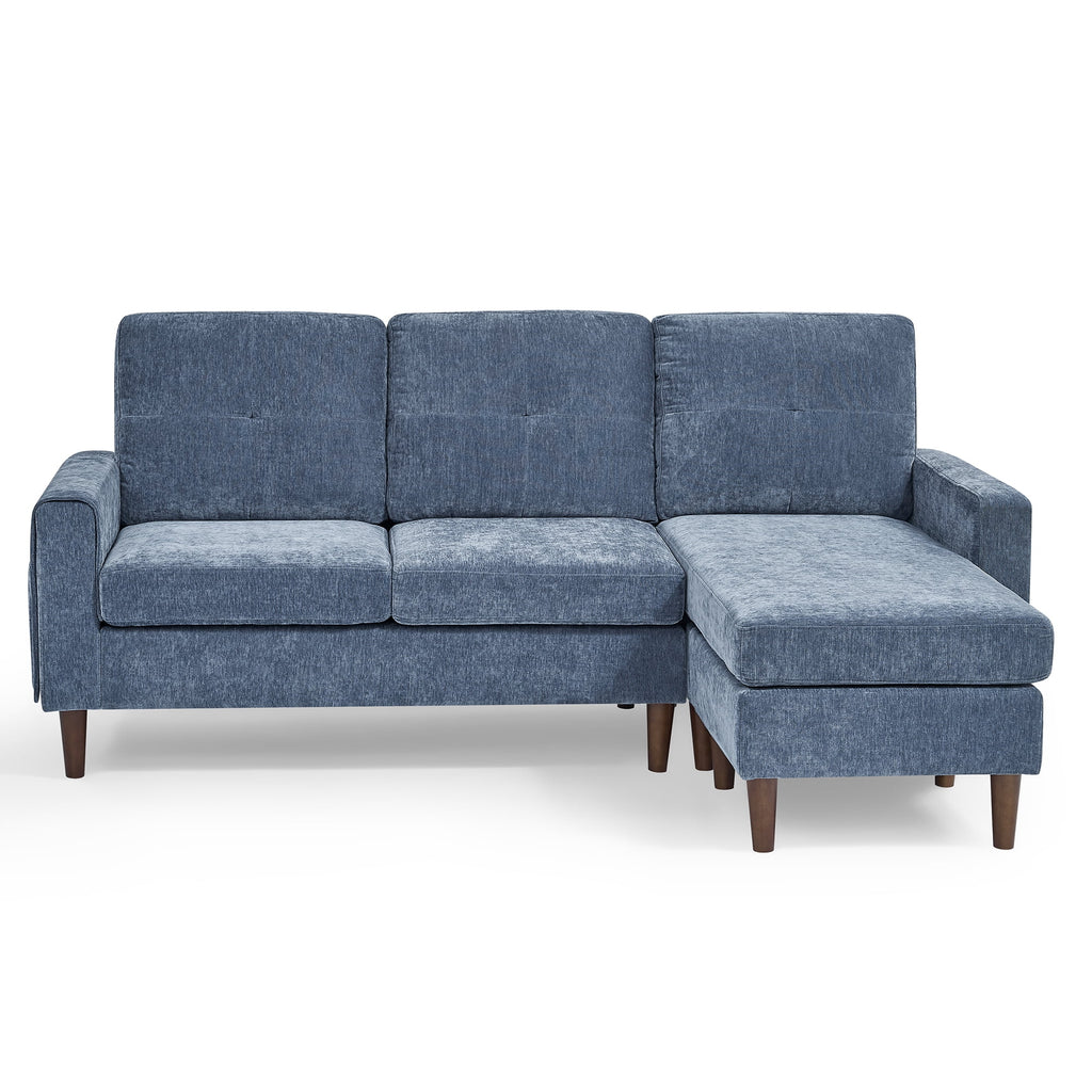80" Convertible Sectional Sofa Couch, 3 Seats L-shape Sofa with Removable Cushions and Pocket, Rubber Wood Legs, Navy Chenille C450