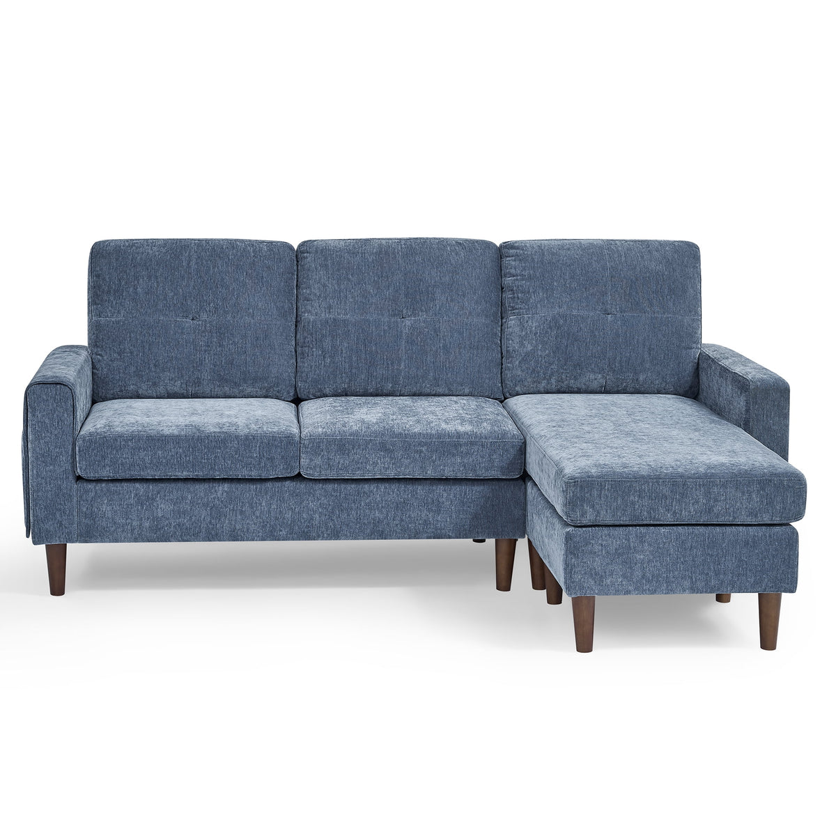 80" Convertible Sectional Sofa Couch, 3 Seats L-shape Sofa with Removable Cushions and Pocket, Rubber Wood Legs, Navy Chenille C450