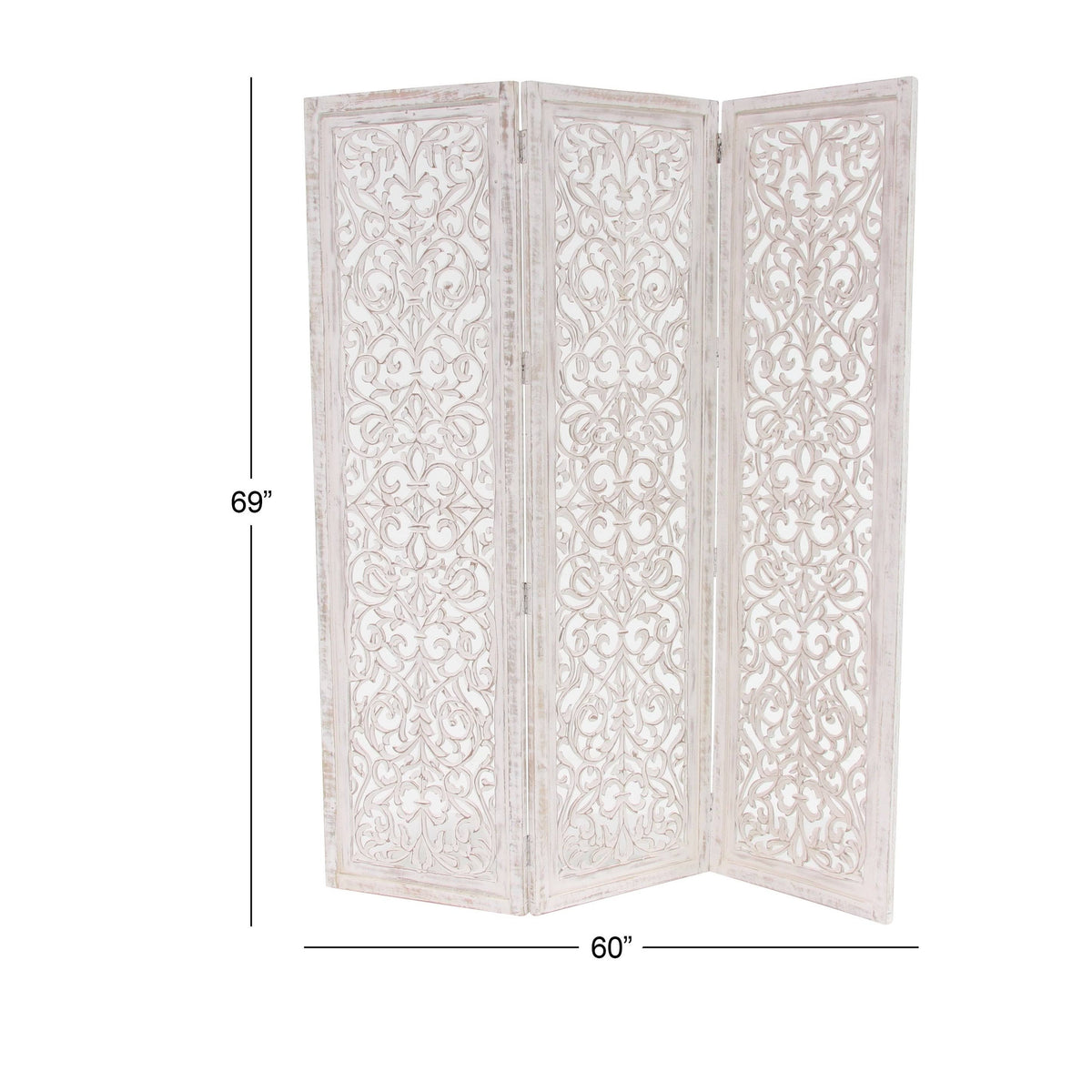 Whitewashed 3 Panel Room Divider A2336