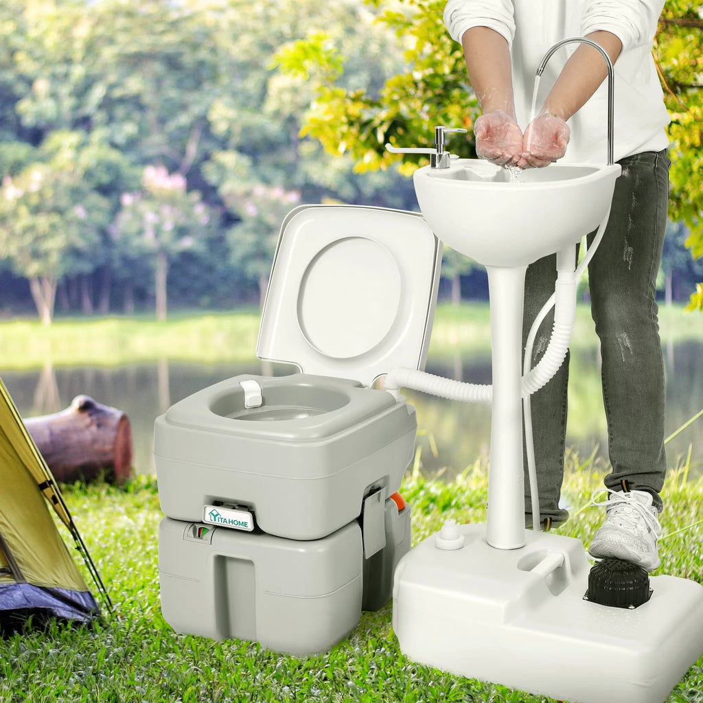 5.3 Gallon Portable Toilet and 17L Camping Sink G554