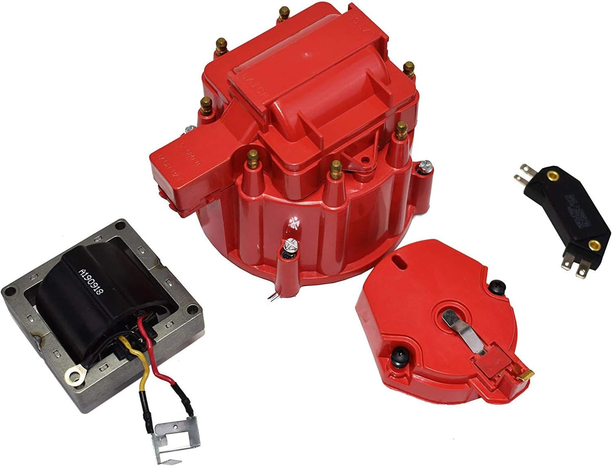 8-Cylinder Male Cap 65K Volt HEI Distributor Tune Up Kit 8.0mm Silicone Spark Plug Wires Red Pack of 2 B4771