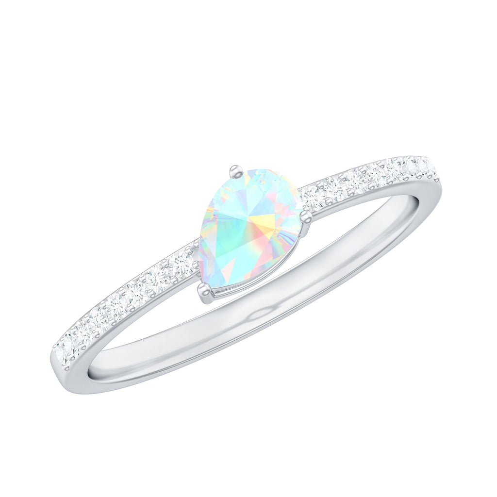 Solitaire Ethiopian Opal Ring with Diamond Side Stones, 925 Sterling Silver C741