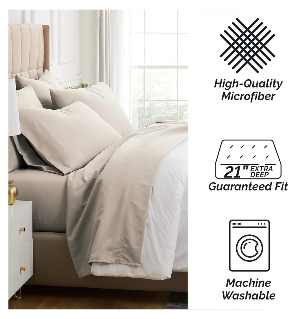 6-Piece Full Size Extra Deep Pocket Sheet Set with Flat and Fitted Sheet, 4 Pillowcases O26213