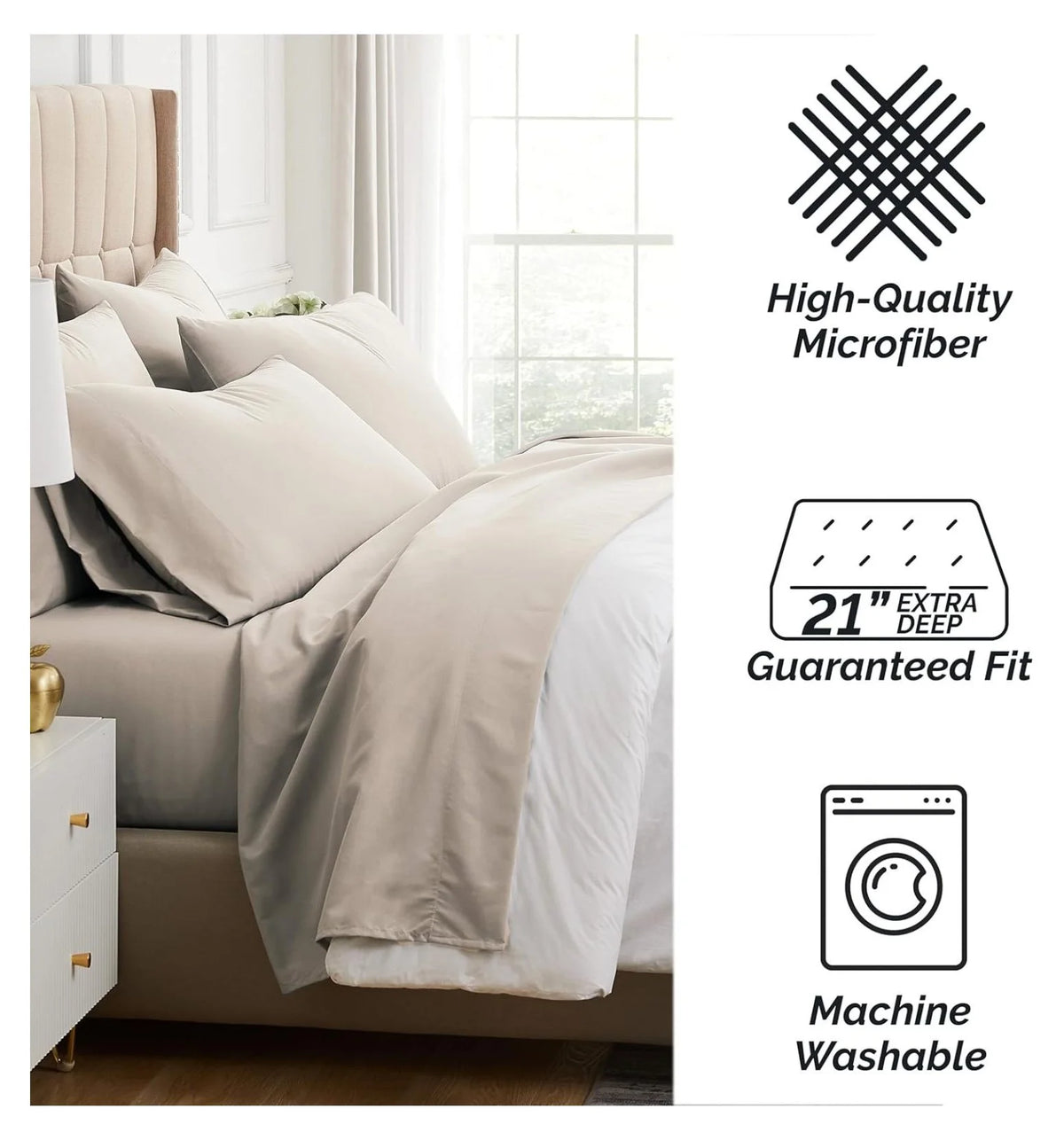 6-Piece Full Size Extra Deep Pocket Sheet Set with Flat and Fitted Sheet, 4 Pillowcases O26213