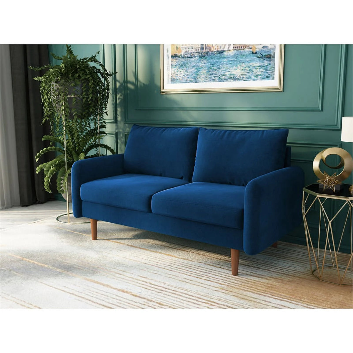 Space Blue Velvet Loveseat Q448431