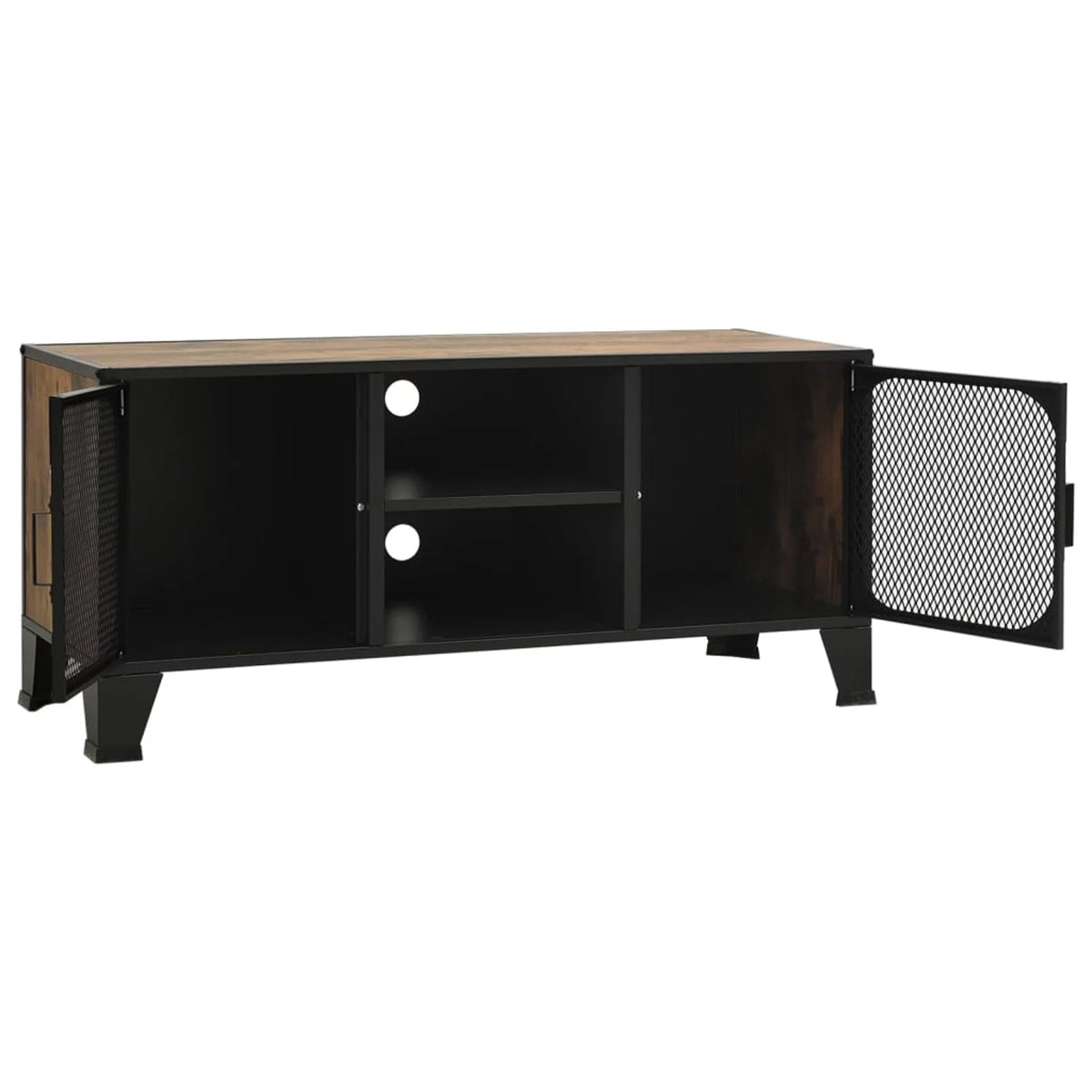 Rustic Brown TV Stand with 2 Mesh Doors and Storage Shelf Q4022