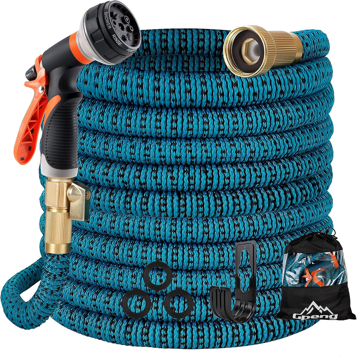 100ft Expandable Garden Hose with 10 Function Spray Nozzle, Solid Brass Fittings, Pack of 2 X5990
