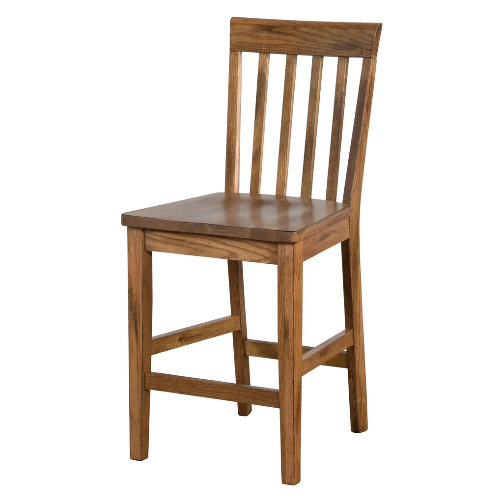 Rustic Oak Wood Slatback Barstool W175329