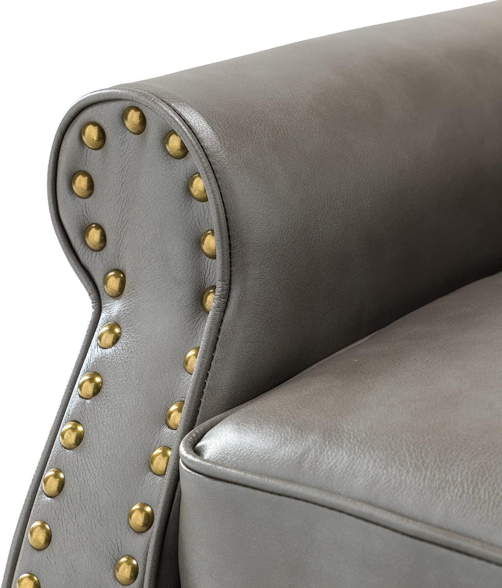 Black Faux Leather Accent Chair with Solid Wood Legs U3886