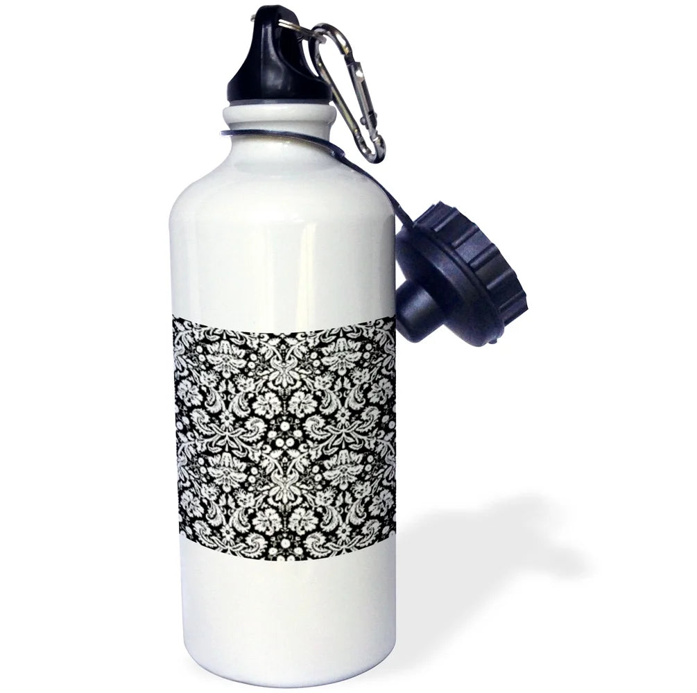 Black damask French floral pattern Sports Water Bottle, 21oz L770