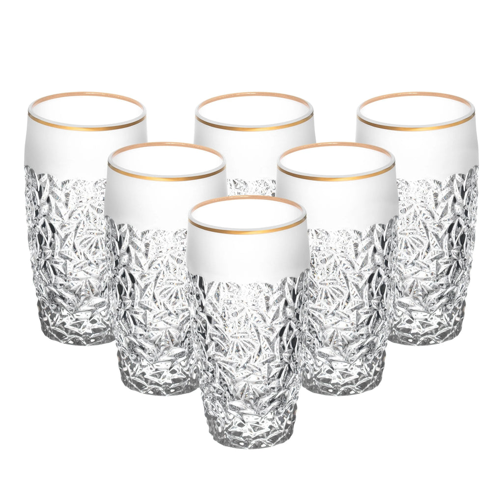 European Crystal Highball Tumbler Set of 6 16 oz Gold Rim L5887