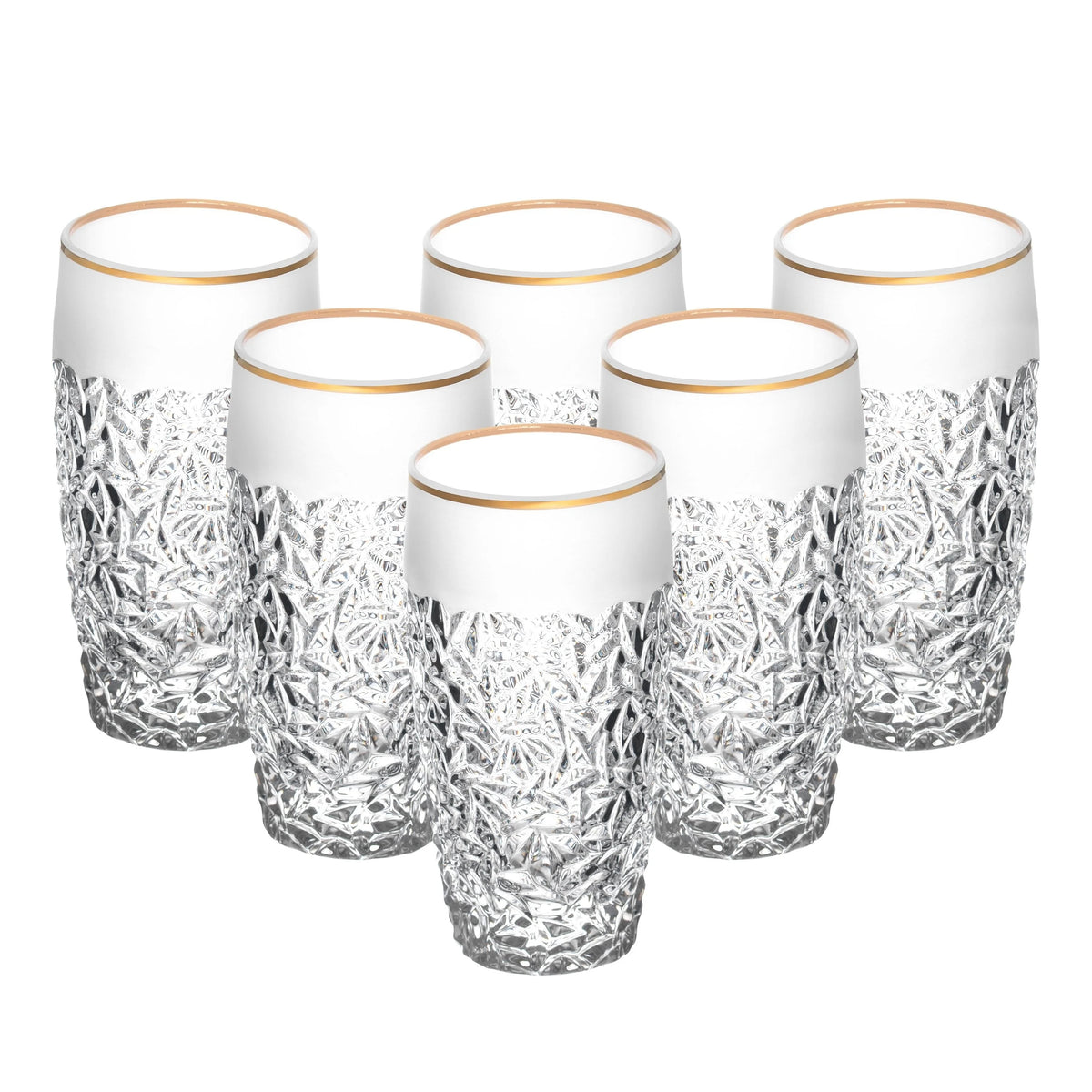 European Crystal Highball Tumbler Set of 6 16 oz Gold Rim L5887