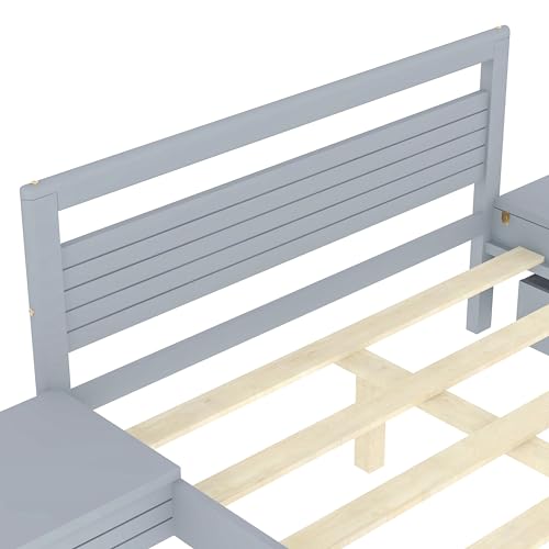 Queen Size Gray Wooden Platform Bed with 2 Storage Drawers and 2 Bedside Tables I5051