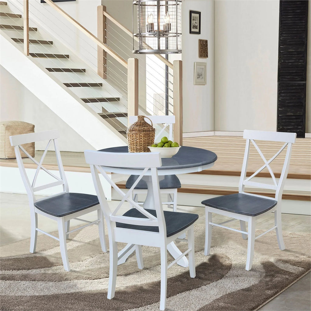 Round Wood Extension Dining Table with 4 Chairs A4284