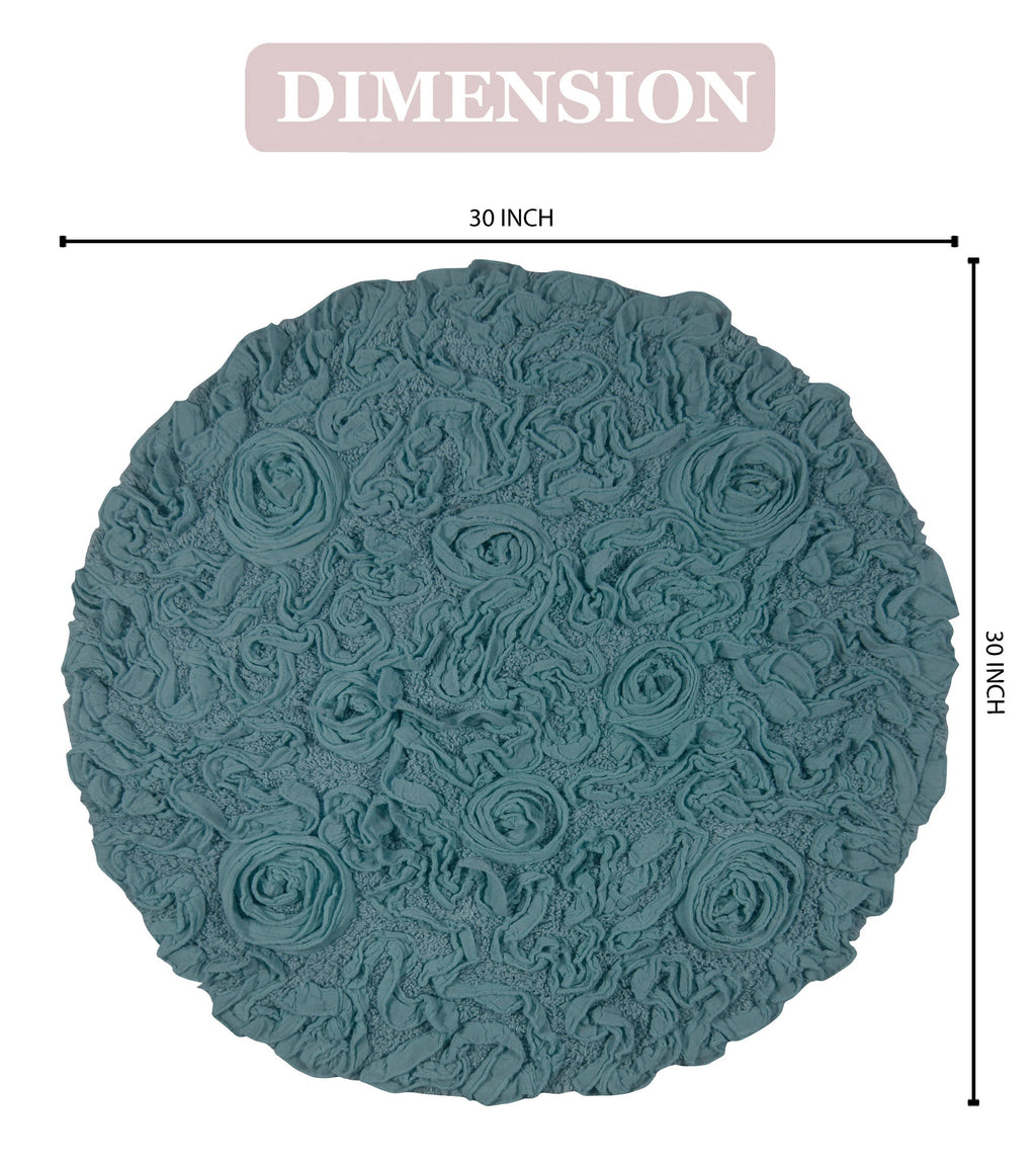 Blue 30" Round Cotton Bathroom Rug Q8163