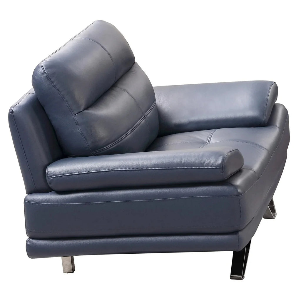 Navy Blue Channel Tufted Leather Sofa Chair L605