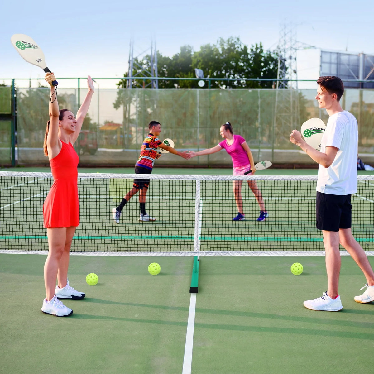Portable Pickleball Net Set with 4 Paddles, 6 Pickleballs, Carrying Bag C351403