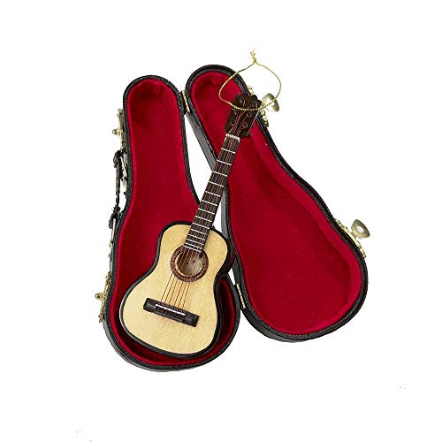 Wooden Guitar Christmas Ornament Acoustic Instrument with Case Holiday Tree Decoration B77951
