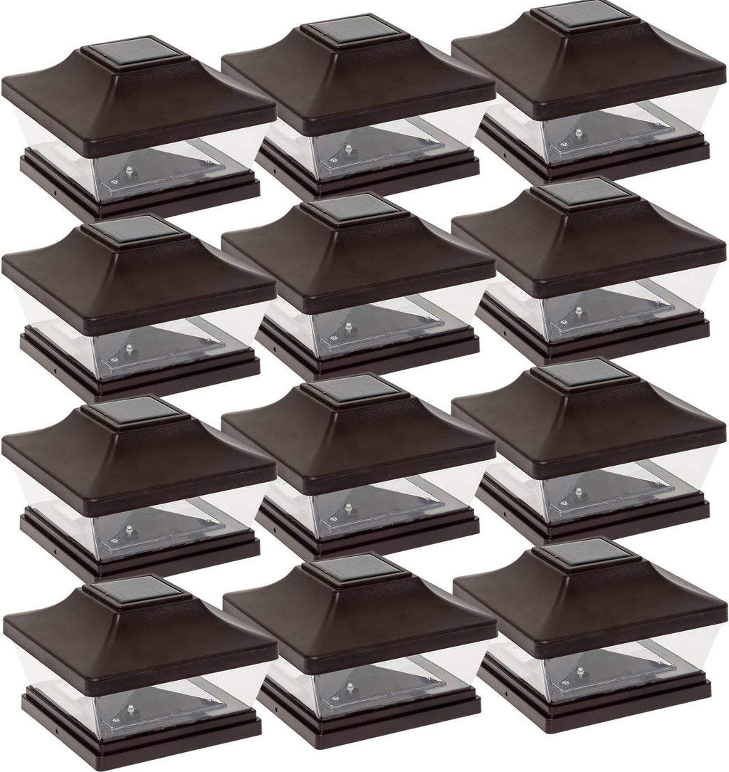 5 x 5 Solar LED Post Cap Light with 6 inch Adapter, Bronze, 12 Pack M6462