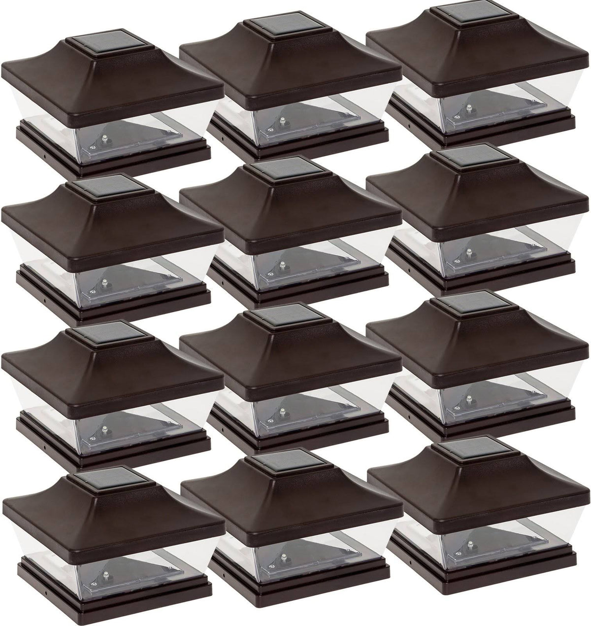 5 x 5 Solar LED Post Cap Light with 6 inch Adapter, Bronze, 12 Pack M6462