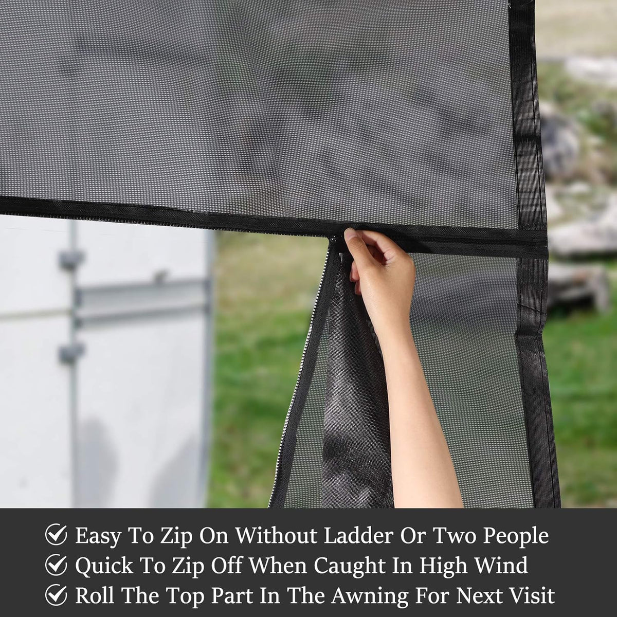 Black Mesh RV Awning Sun Shade Screen with Zipper 14' x 9' C675