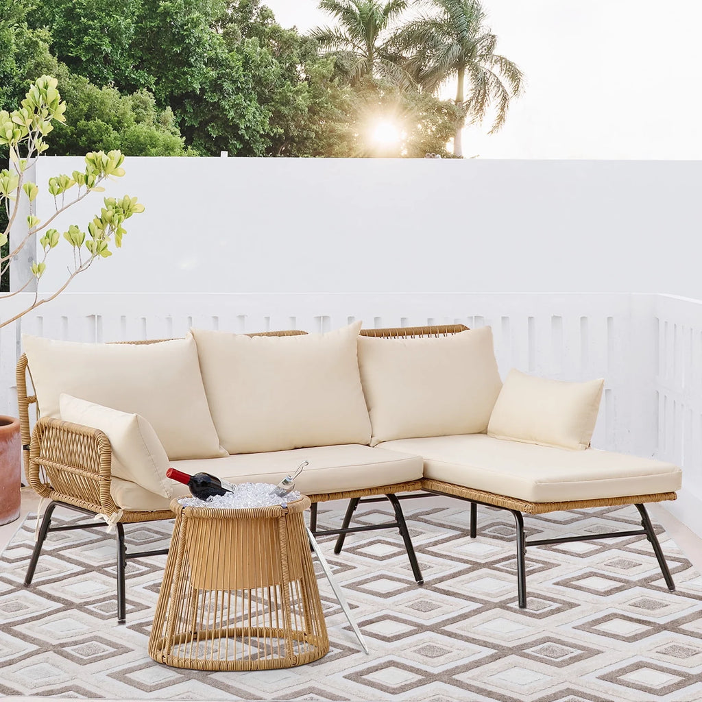 Beige Wicker Outdoor Sectional Sofa U936370
