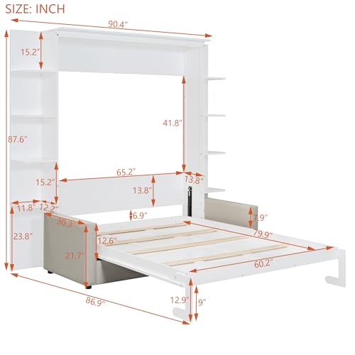 Queen Size Gray Murphy Bed with Sofa Cushion T77363