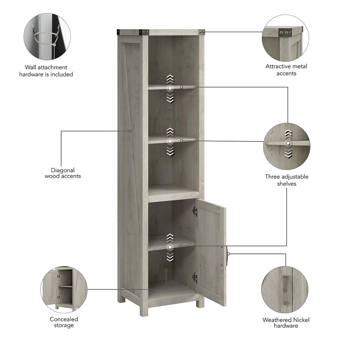 Tall Narrow 5 Shelf Bookcase with Door B281963