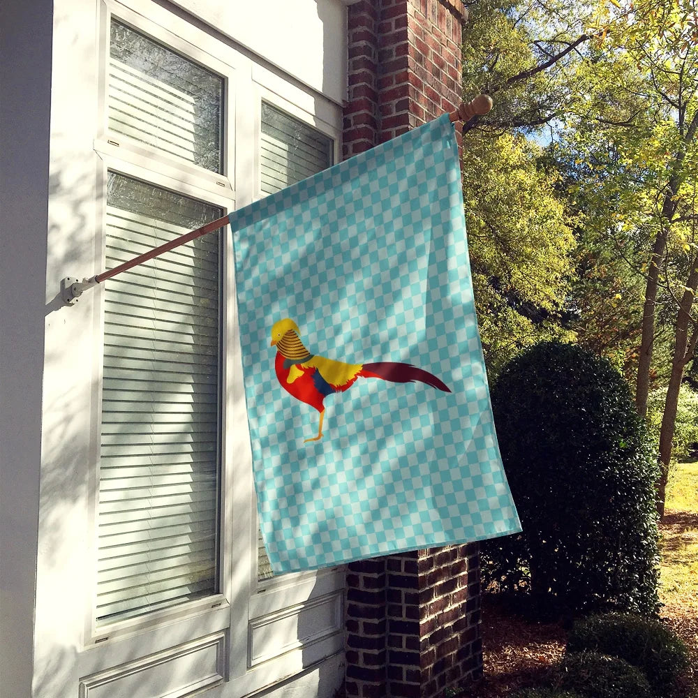 Golden or Chinese Pheasant Blue Check Flag Canvas House Size Large E339009