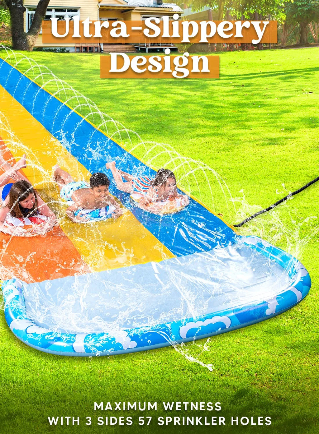 22.5ft Triple Water Slide and 3 Boogie Boards E45474