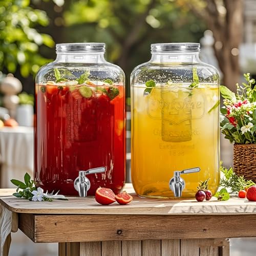 1 Gallon Glass Drink Dispenser with Stand, 2 Pack U526
