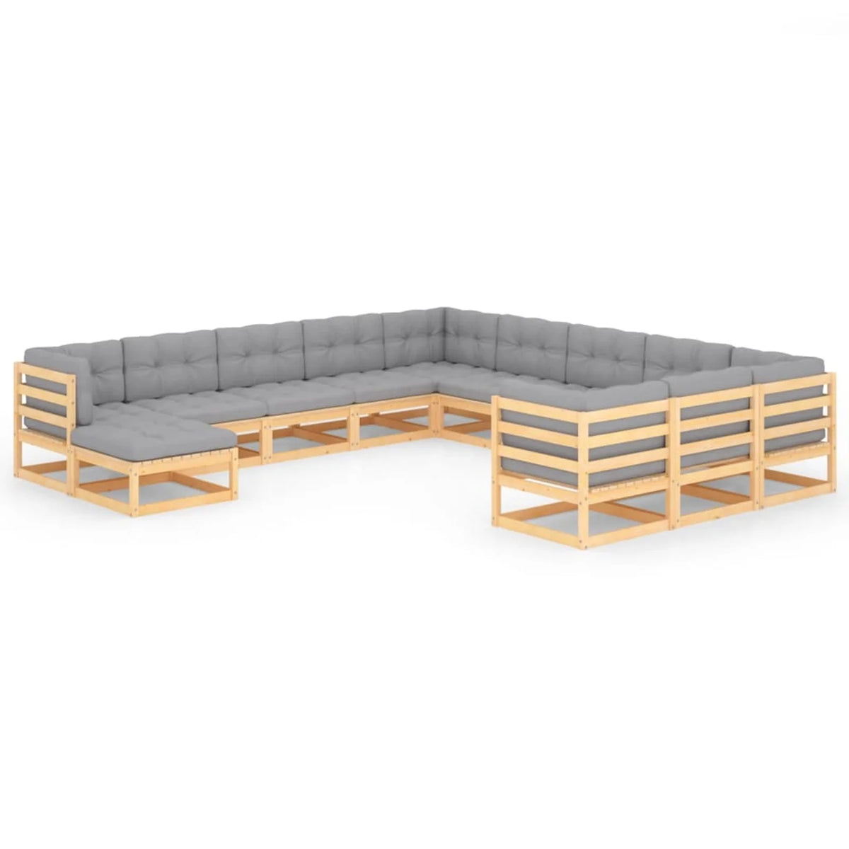 12 Piece Gray Cushion Pinewood Patio Lounge Set D5523