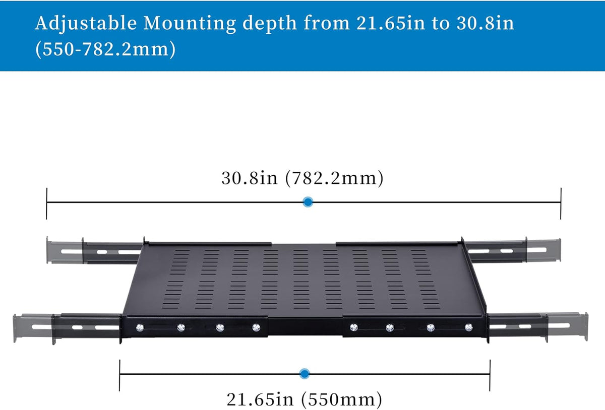 1U Adjustable Server Rack Shelf, 21.65 – 30.8 Inches, 242lbs Capacity, Pack of 2 Y4124