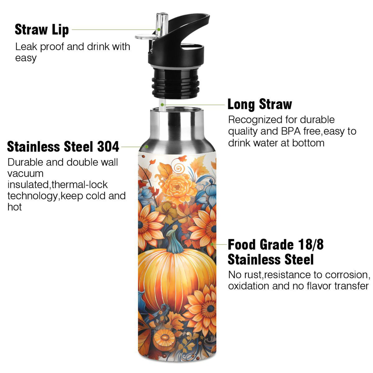Stainless Steel Insulated Water Bottle with Straw Lid F84055