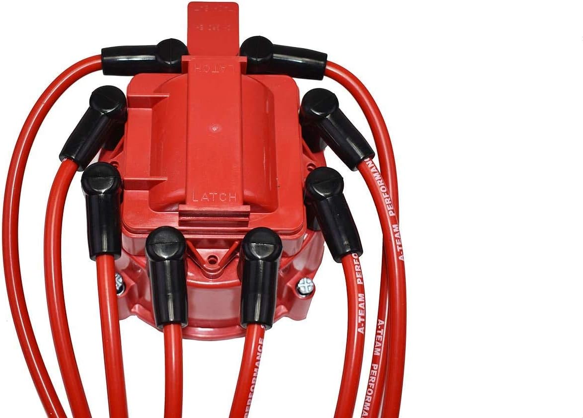 8-Cylinder Male Cap 65K Volt HEI Distributor Tune Up Kit 8.0mm Silicone Spark Plug Wires Red Pack of 2 B4771
