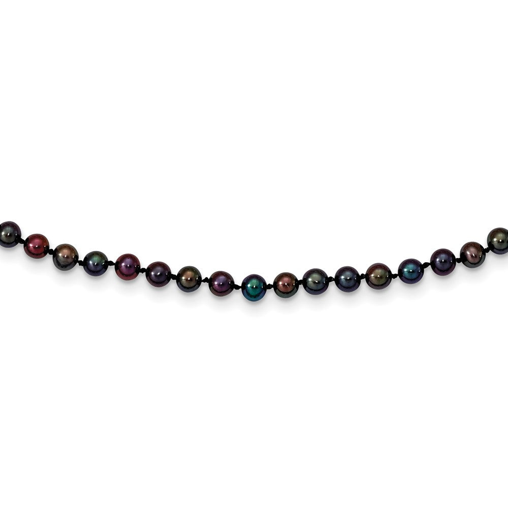 14K Yellow Gold Pearl Chain Necklace 4-5 mm Black Freshwater Cultured 16 inch X344