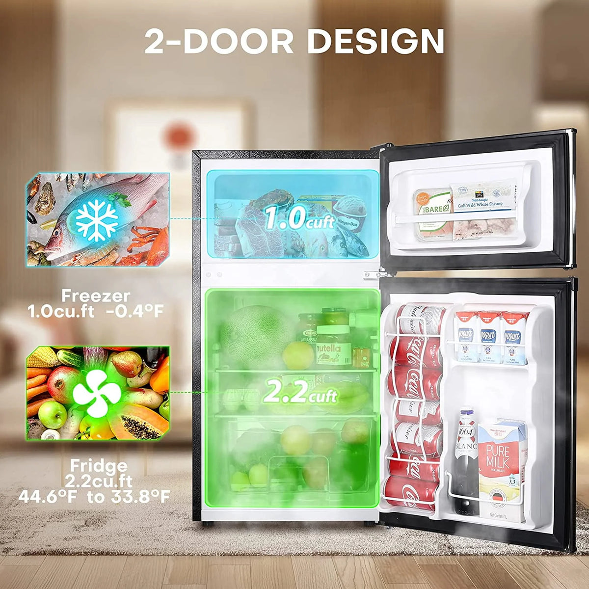 3.2 Cu.ft Double Door Mini Fridge with Freezer C588721