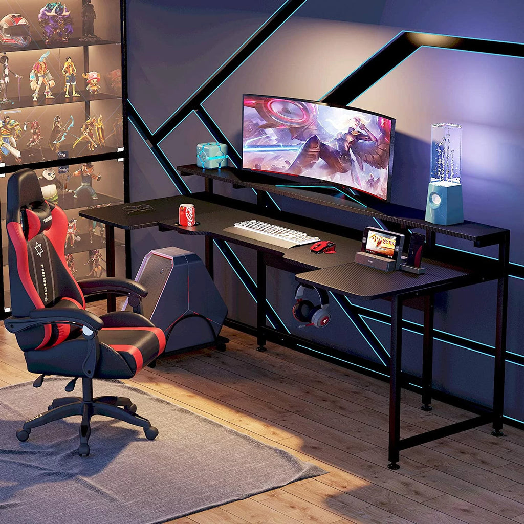Black U Shaped Computer Desk with Hutch G6786