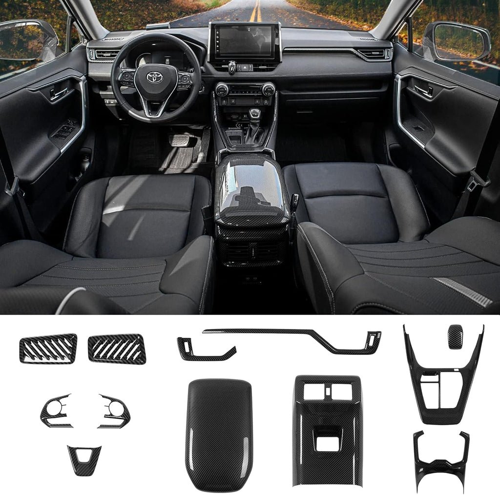 Gear Shift Panel Cover Trim Center Console Cup Holder Panel Frame Cover for Toyota Rav4 2019 2020 2021 2022 Glossy Carbon Fiber Pattern Y9667
