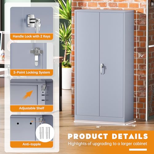 72" Black Locking Steel Storage Cabinet with 4 Adjustable Shelves A94632