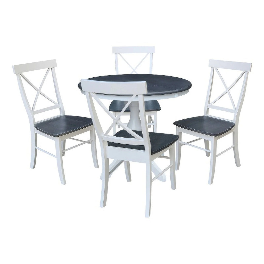 Round Wood Extension Dining Table with 4 Chairs A4284