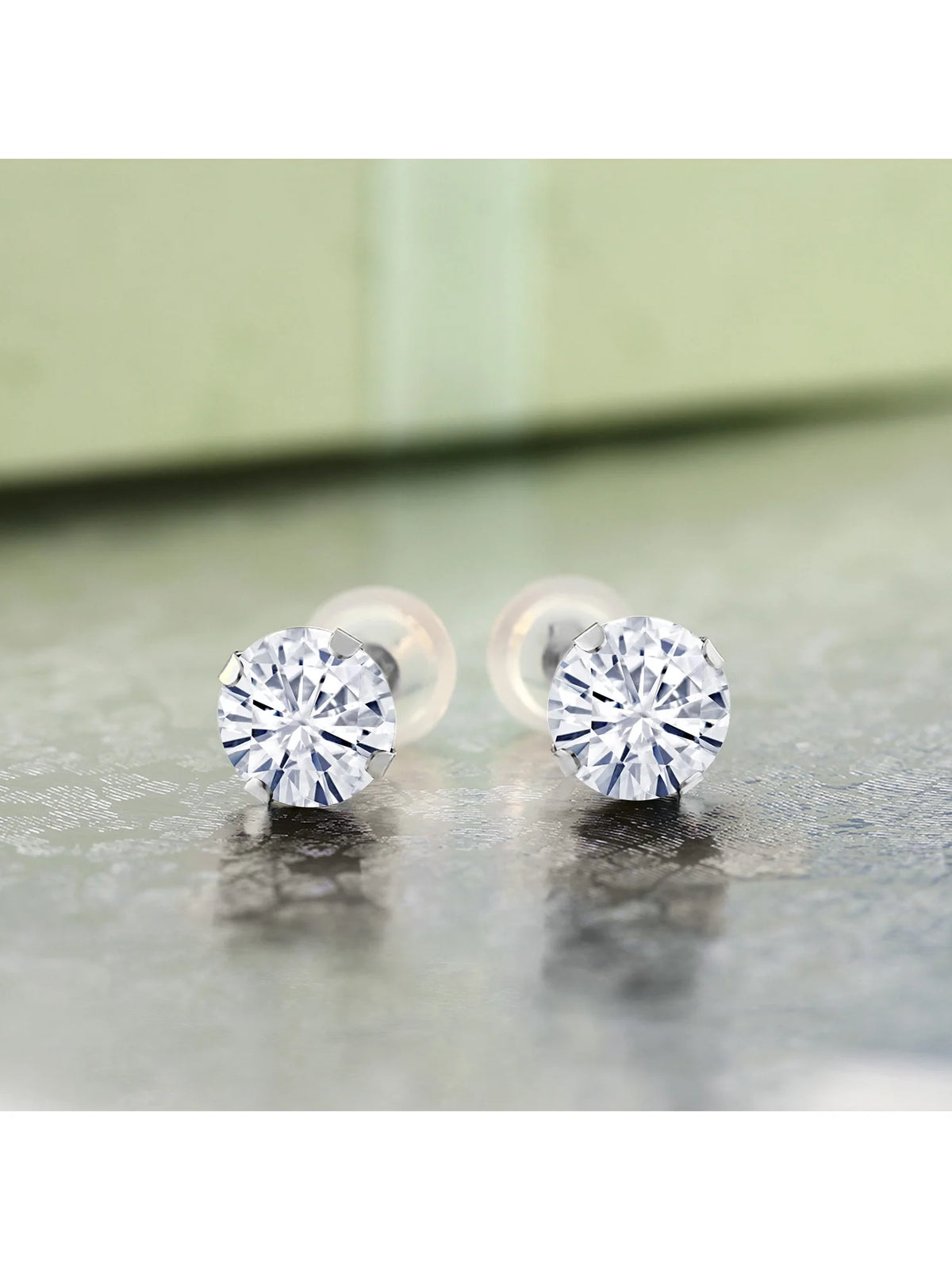 14K White Gold White Moissanite Stud Earrings (2.00 Cttw, Round 6.5MM) H872780