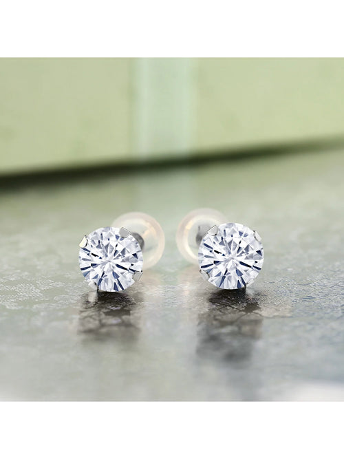 14K White Gold White Moissanite Stud Earrings (2.00 Cttw, Round 6.5MM) H872780