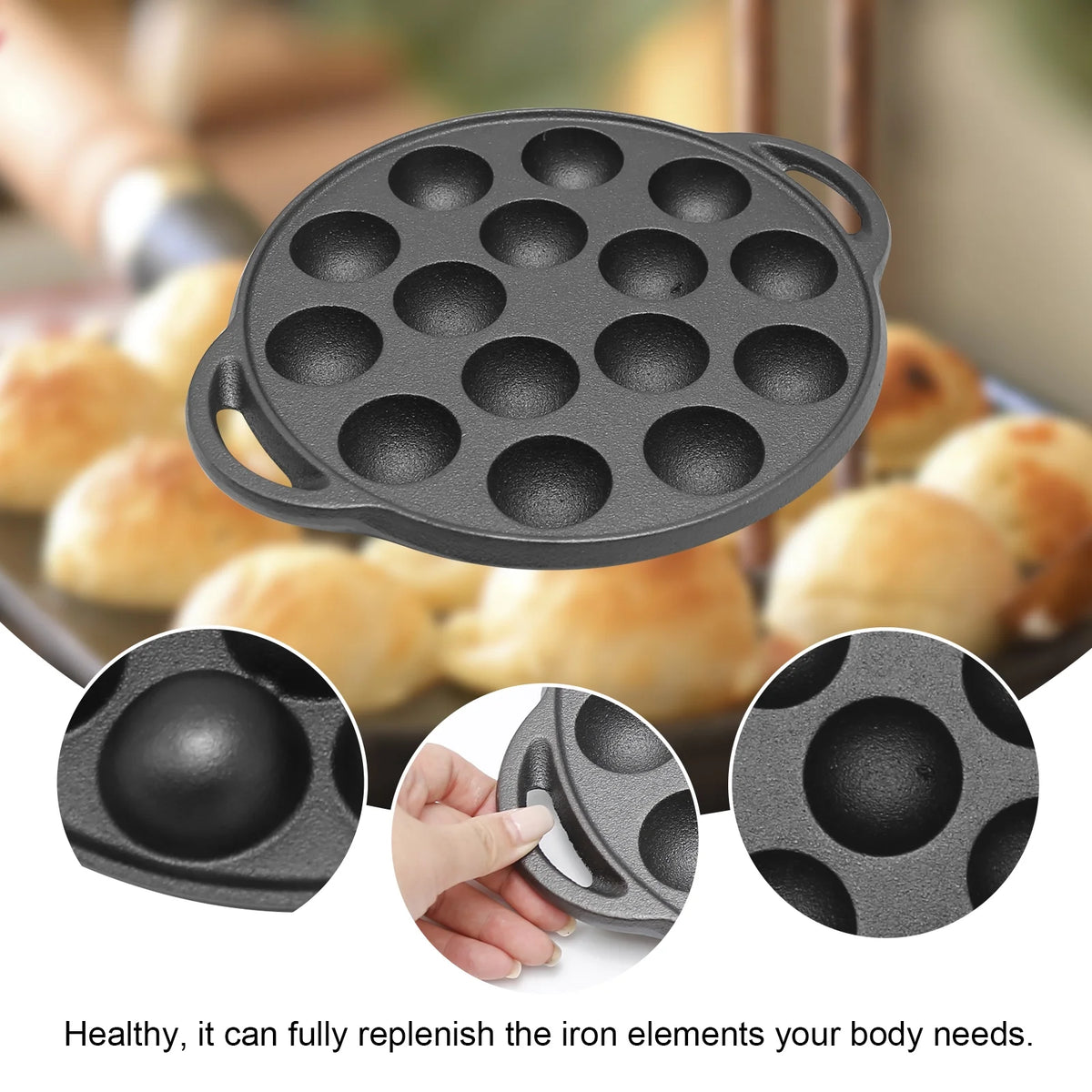 Cast Iron 15 Holes Takoyaki Pan H349494