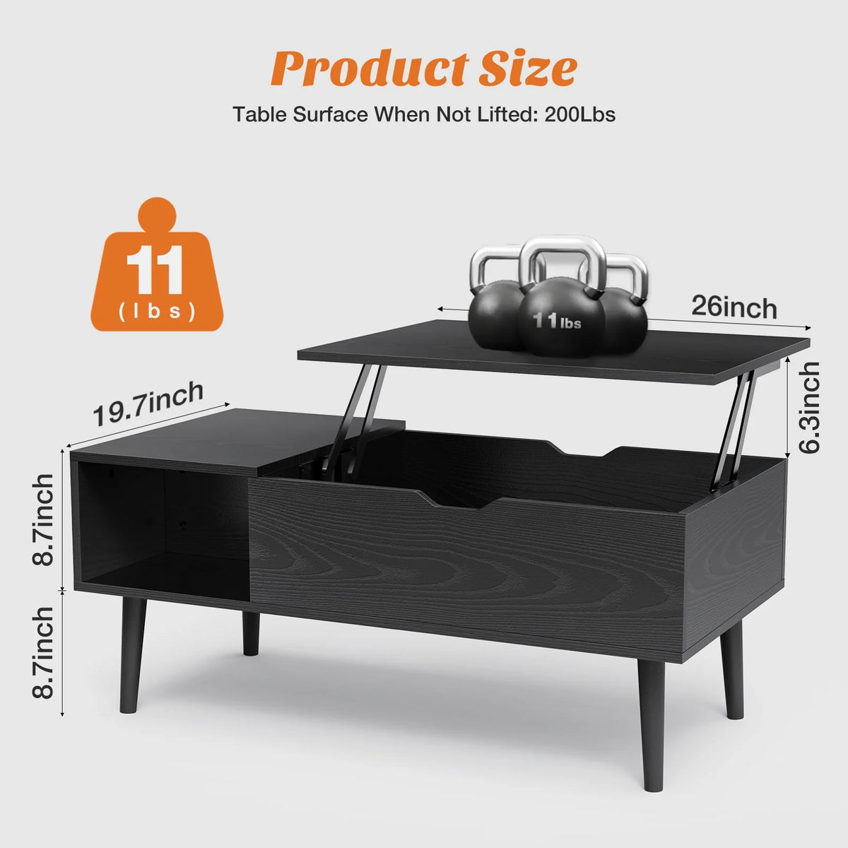 Adjustable Height Wooden Coffee Table with Hidden Compartments and Shelves C11128